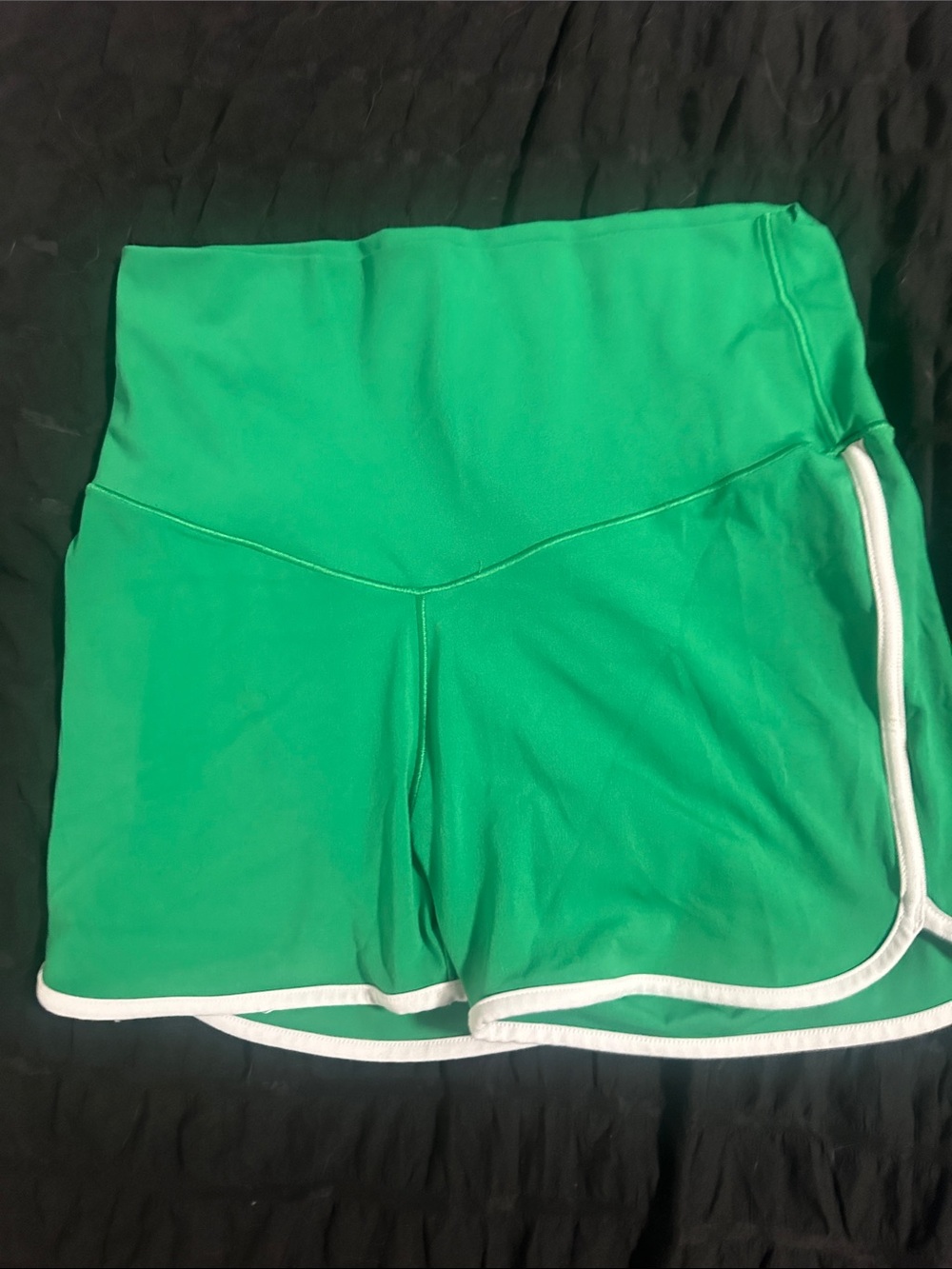 Aerie Women’s High-Waist Green Athletic Shorts with White Trim sz L EUC